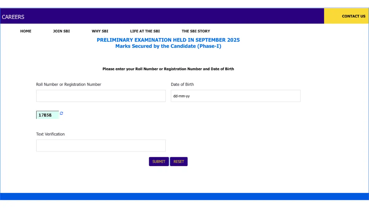SBI Clerk Prelims Result 2025 Login Page Screenshot – Check Scorecard and Merit List at sbi.co.in