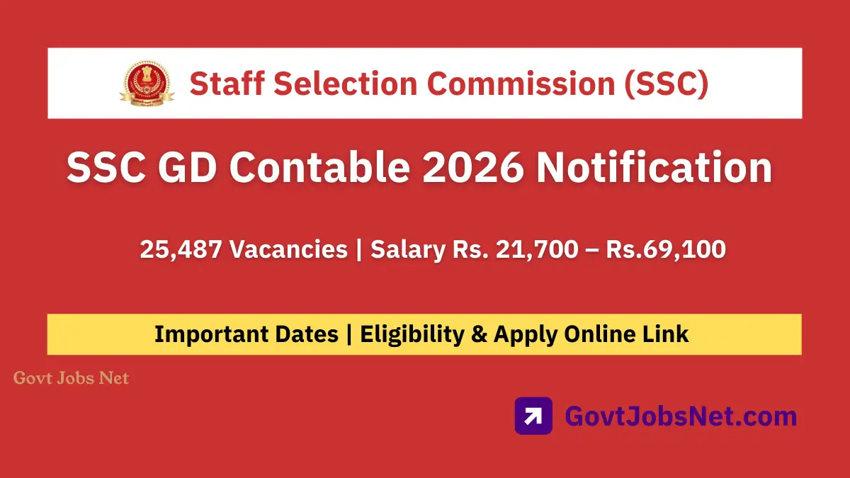 SSC GD Notification 2026 banner showing 25,487 Constable Vacancies and the online application last date.