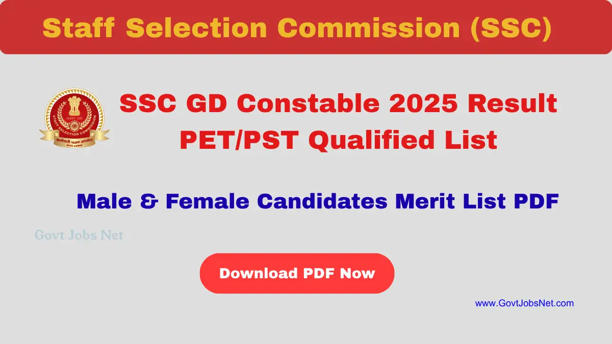 SSC GD Result 2025 PDF Download – Official Constable GD Merit List, PET/PST Qualified.