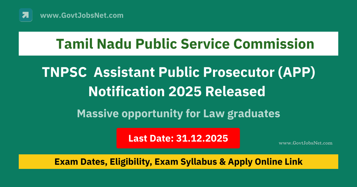 TNPSC Assistant Public Prosecutor Notification 2025 Poster - Apply Online